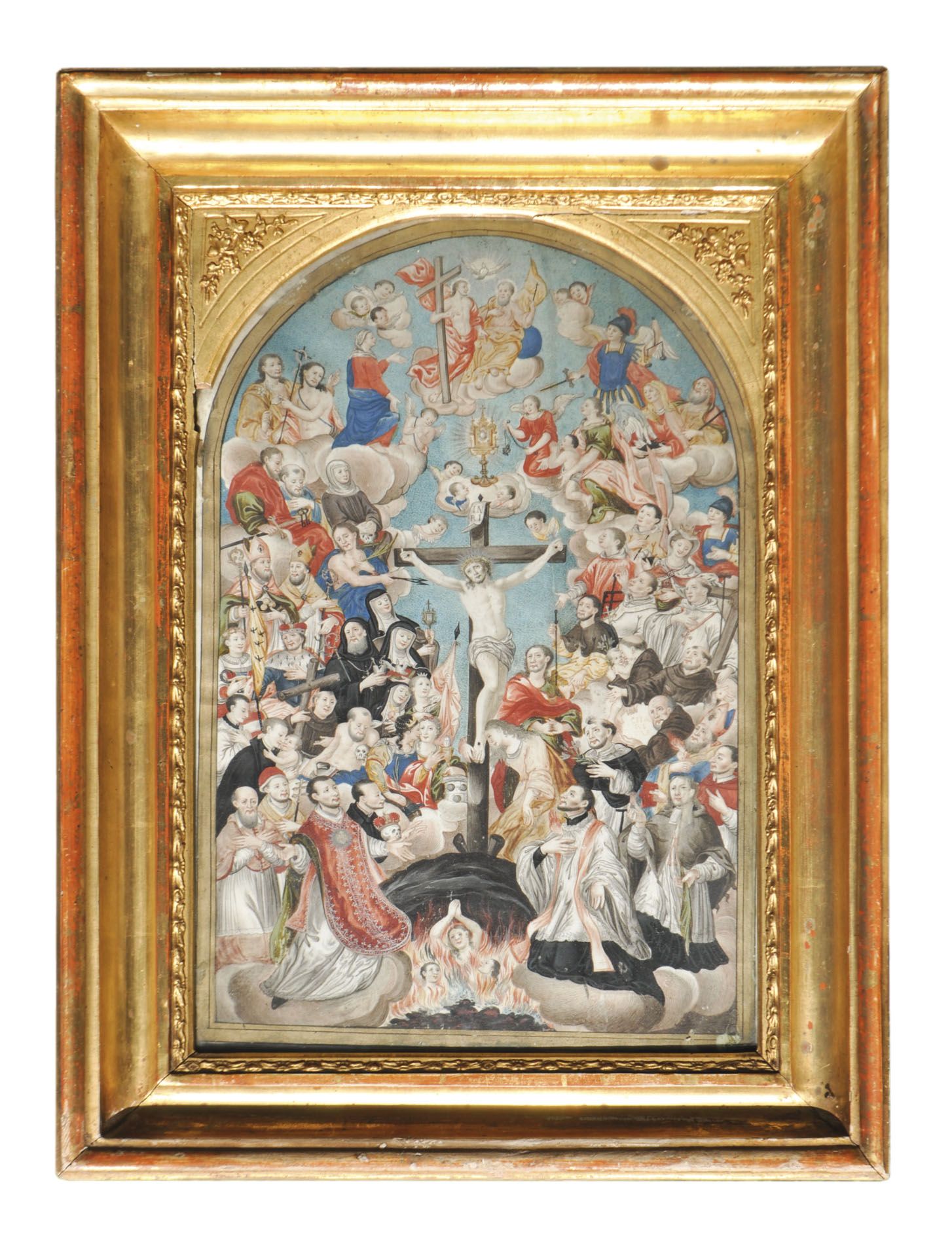 Maler um 1800/Pittore del 1800 ca. - Christus am Kreuz zwischen Heiligen...