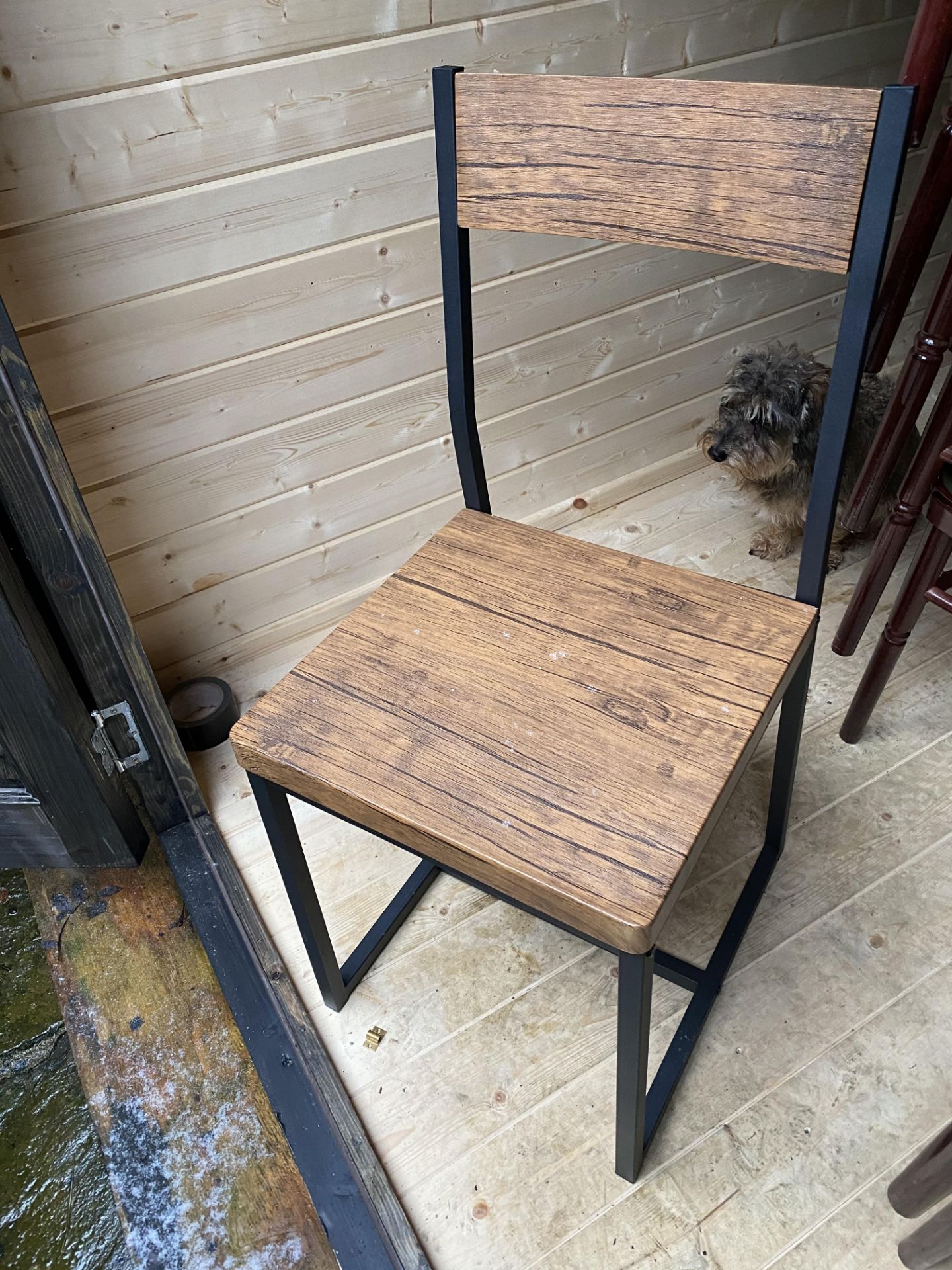 10 x Wood Effect Dining Chairs with Black Metal Frame