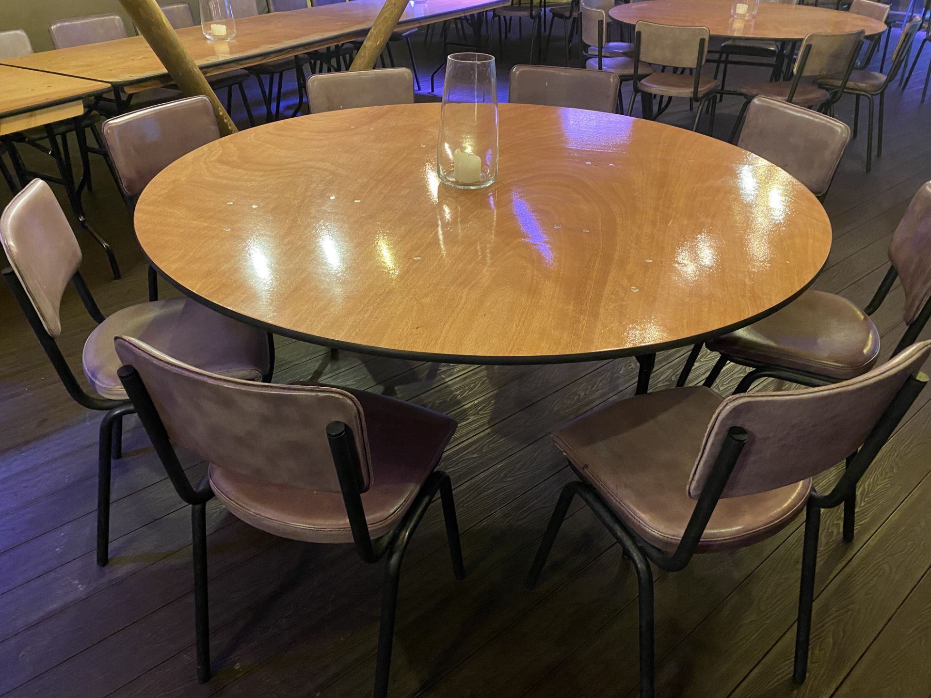 5 x Circular 5.5' Dia Dining Table with Folding Base and Light Wood Effect Surface