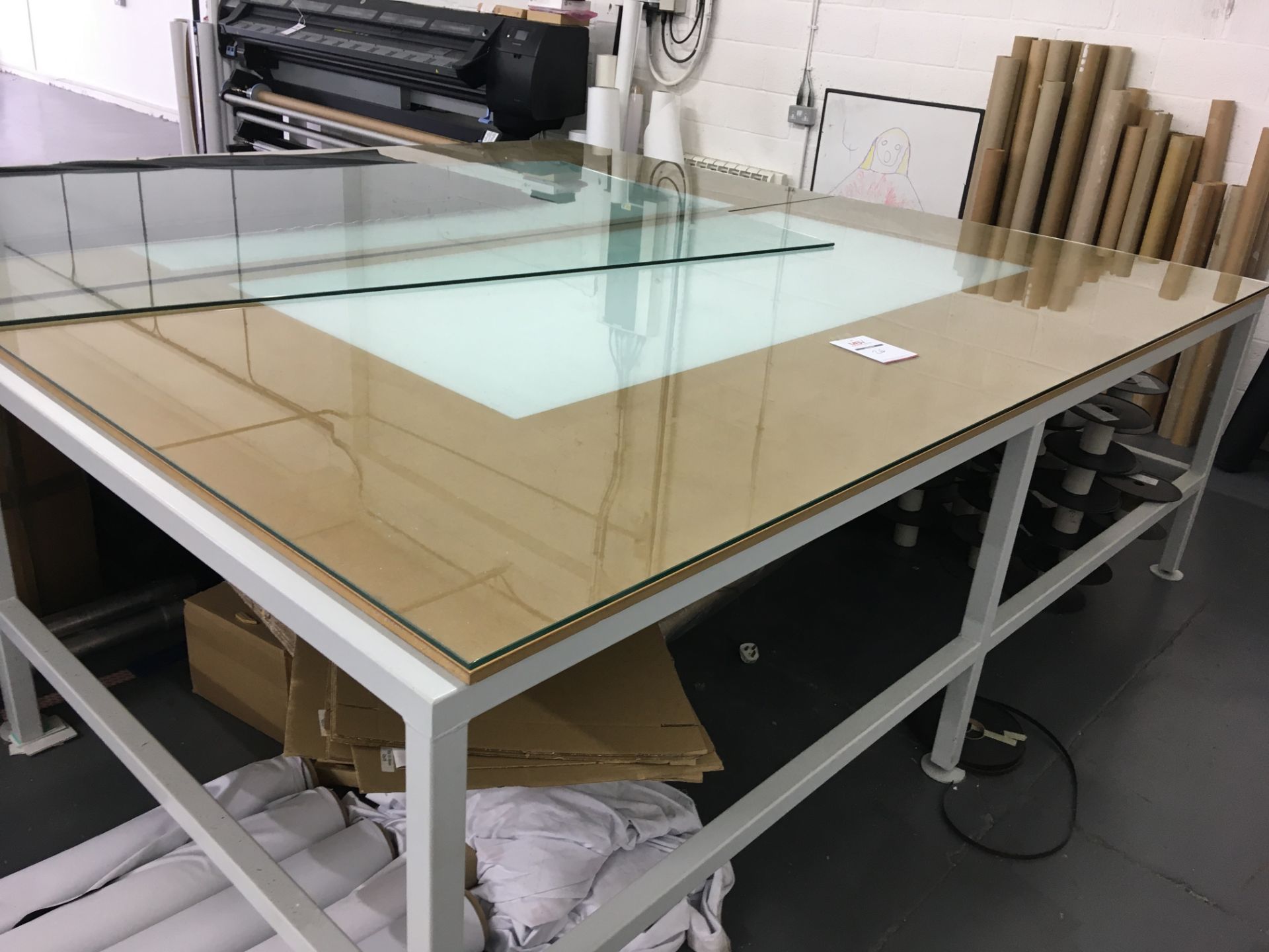 Heavy duty, glass topped alloy framed work table 3.0 x 1.5m - with integral light box.