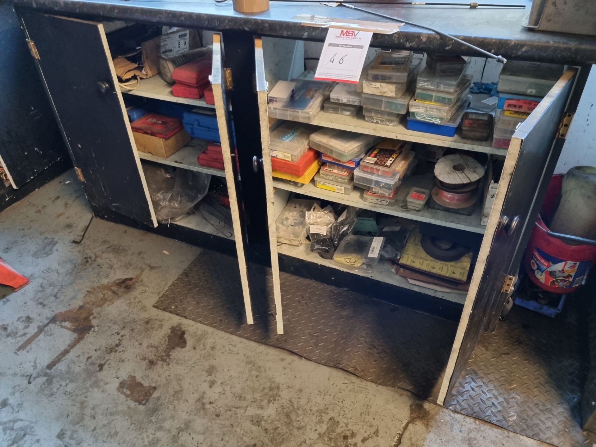 Cabinet and contents to include assorted automotive fixture and fittings
