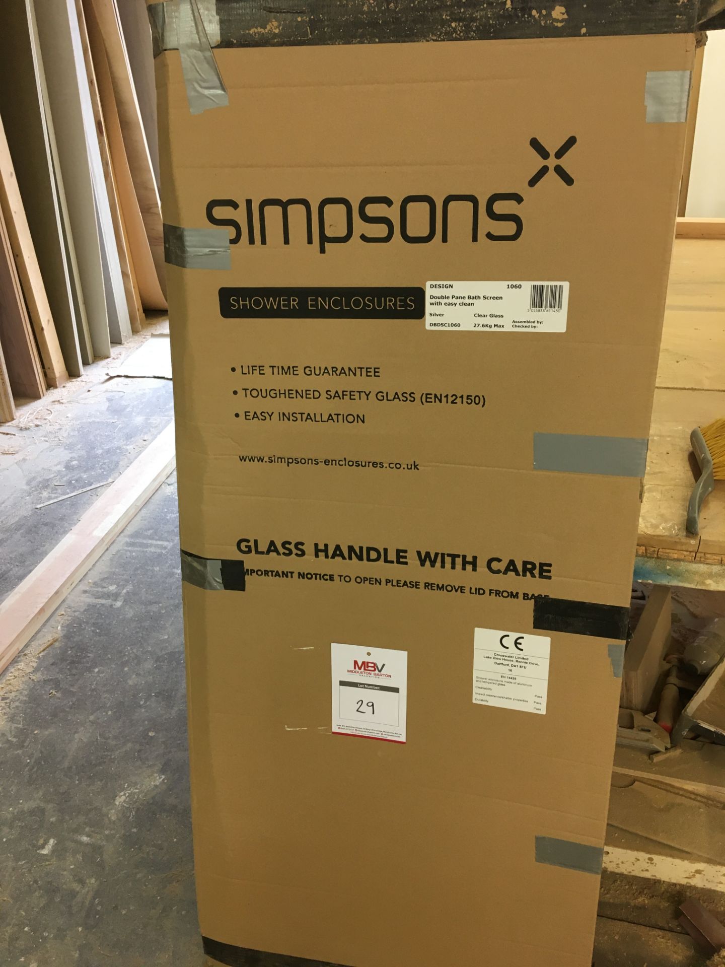 Simpsons double panel bath screen in silver with clear glas. New & Boxed