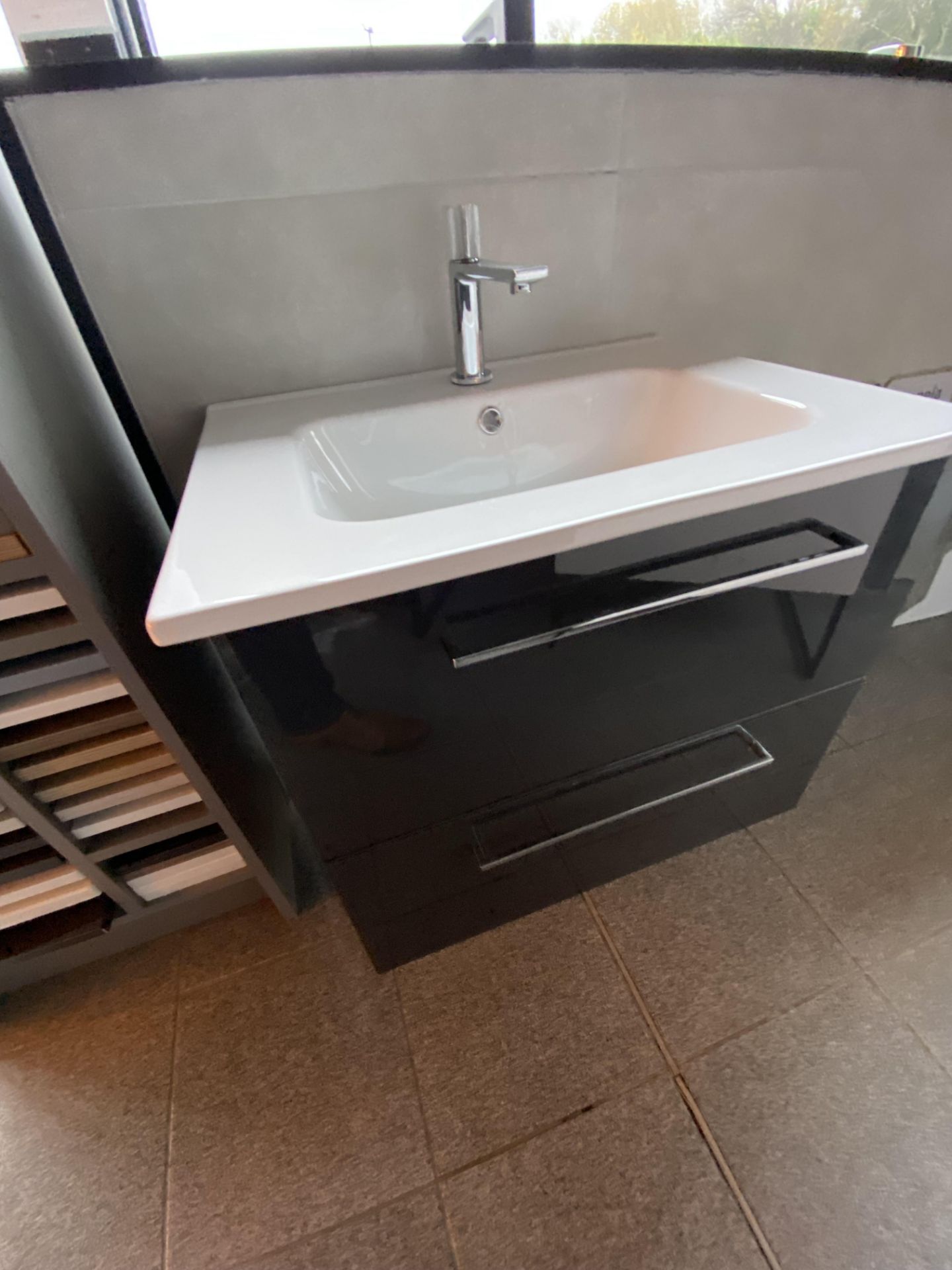 2 door bathroom sink pedestal unit (in black gloss)with sink and mixer tap