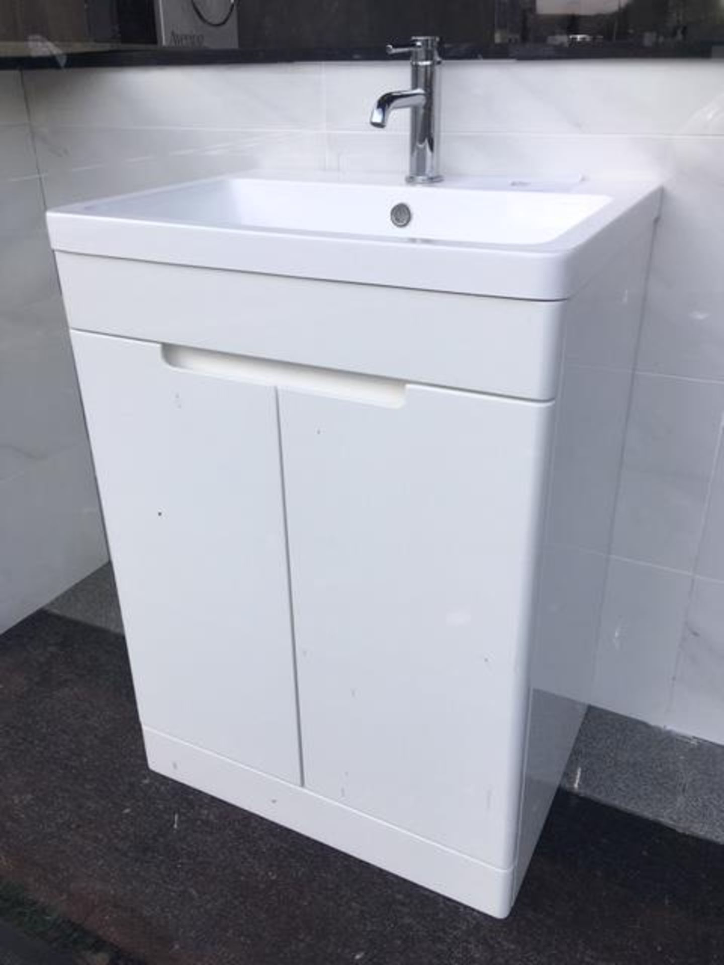White gloss 2 door bathroom sink pedestal with sink & mixer tap
