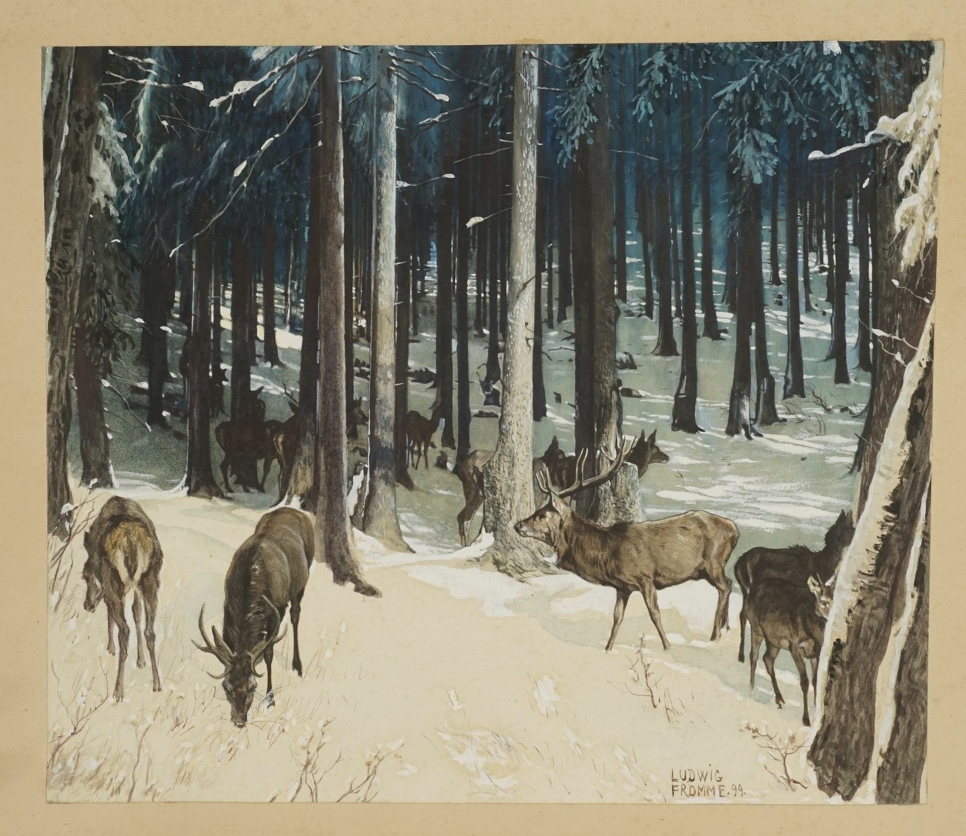 Ludwig Fromme,  "Hirsche im Winterwald" - Bild 2 aus 3