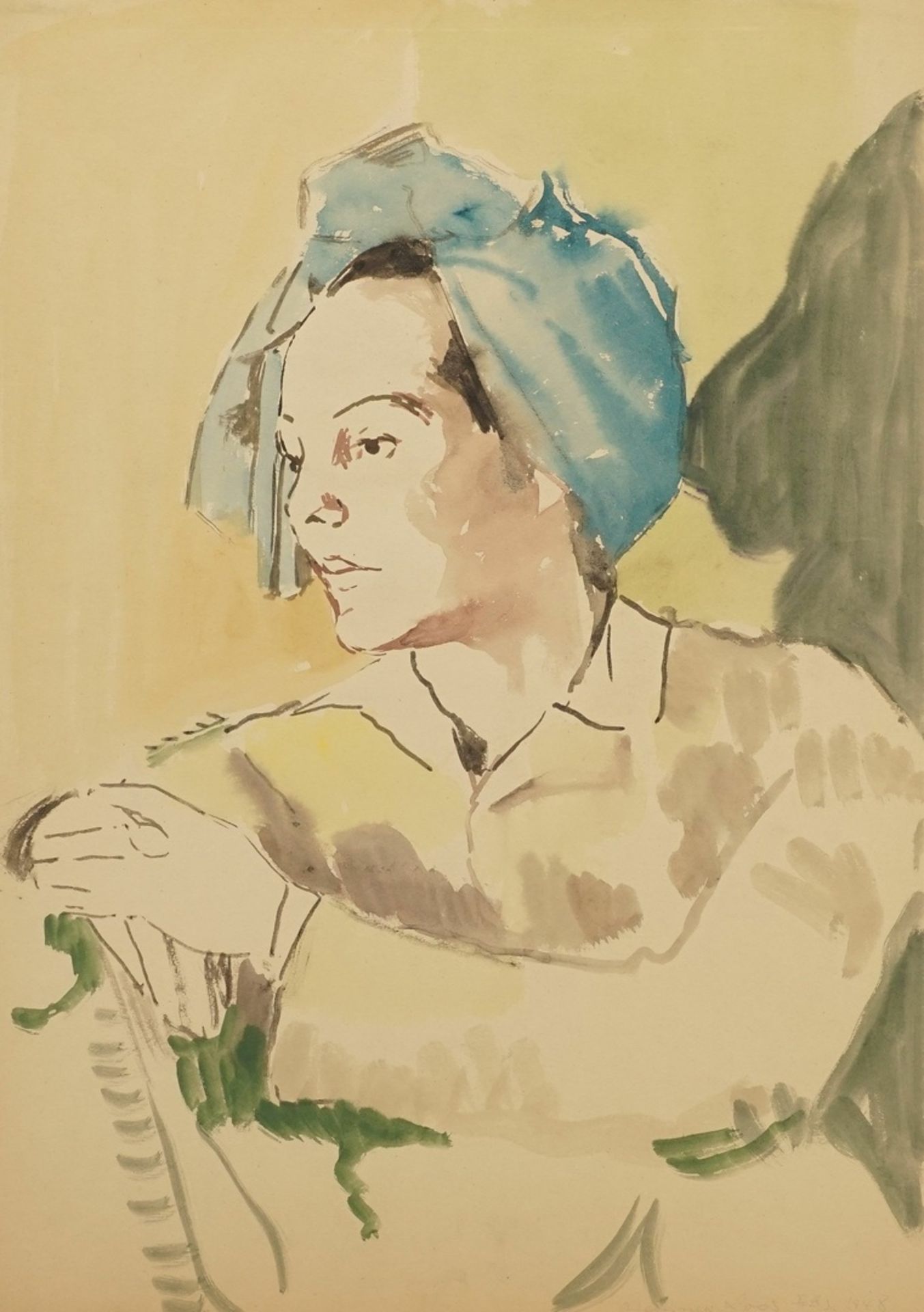 Hannes Loos, "Junge Frau mit blauem Kopftuch"