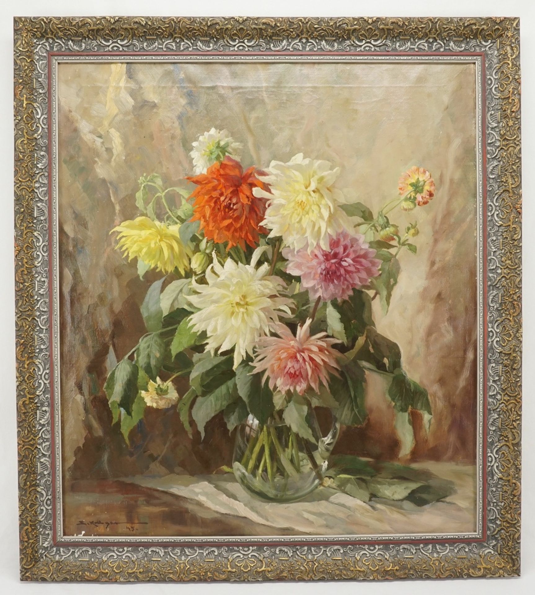 Erich Krüger,  Blumenstillleben "Dahlien" - Bild 2 aus 4