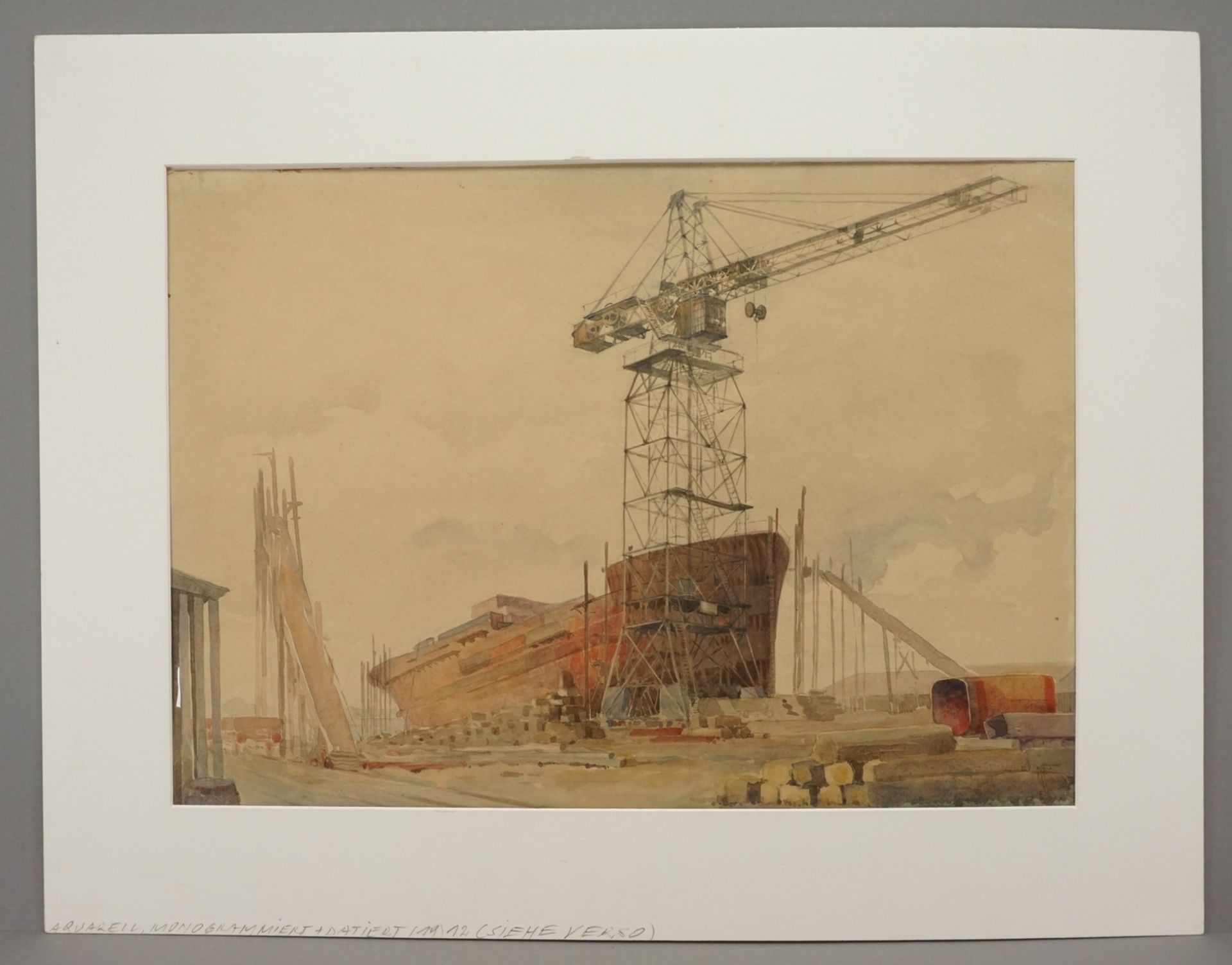 Monogrammist RF o. RK (?),  Beim Schiffsbau in der Werft - Bild 2 aus 4