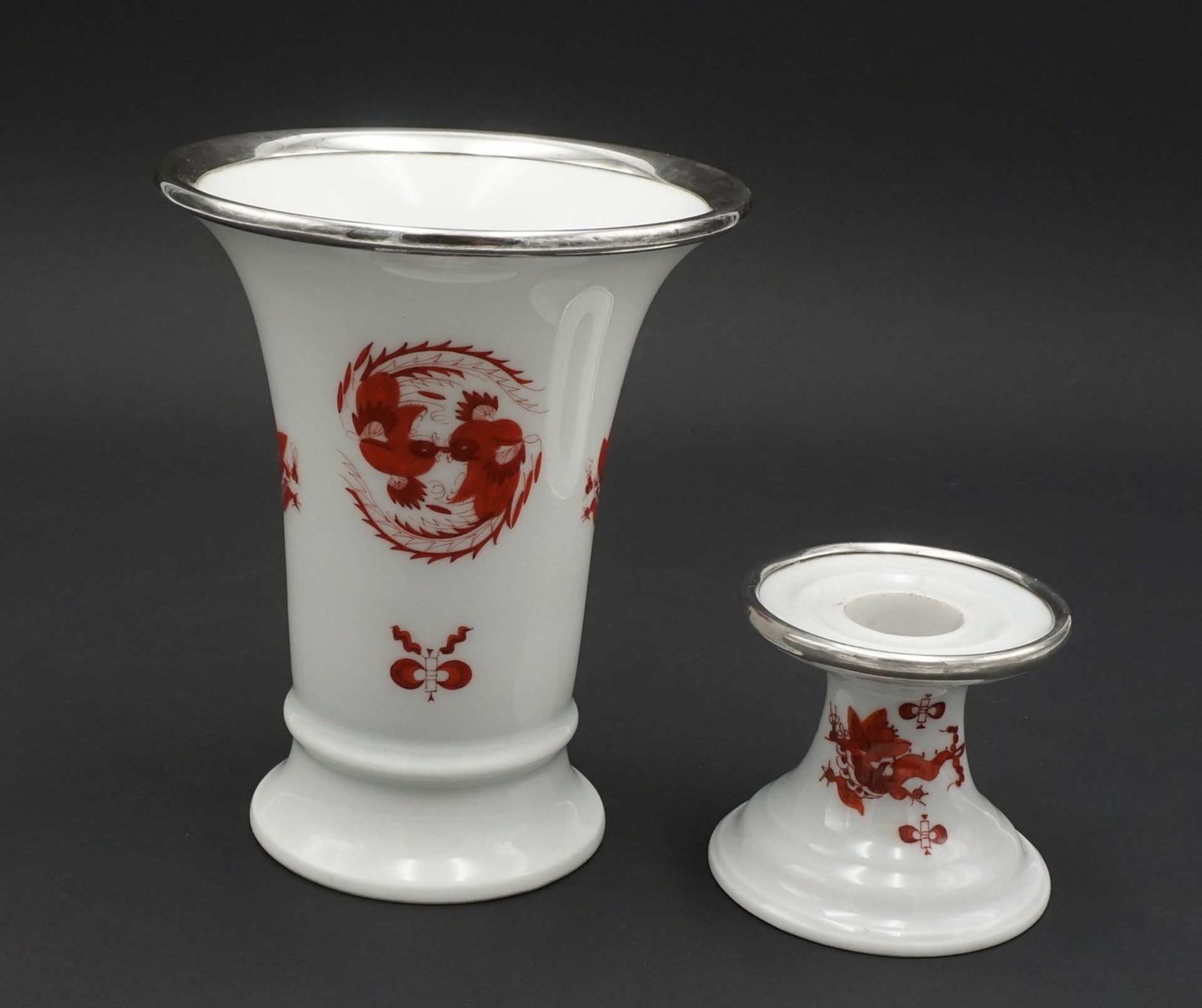 Meissen Raucherset und Vase mit rotem Hofdrachen - Image 3 of 5