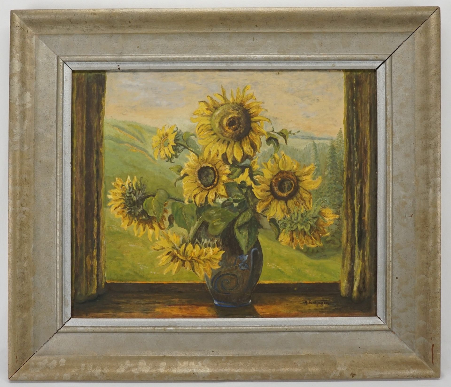 H. Tenhagen,  "Sonnenblumenstrauß am Fenster" - Bild 2 aus 4