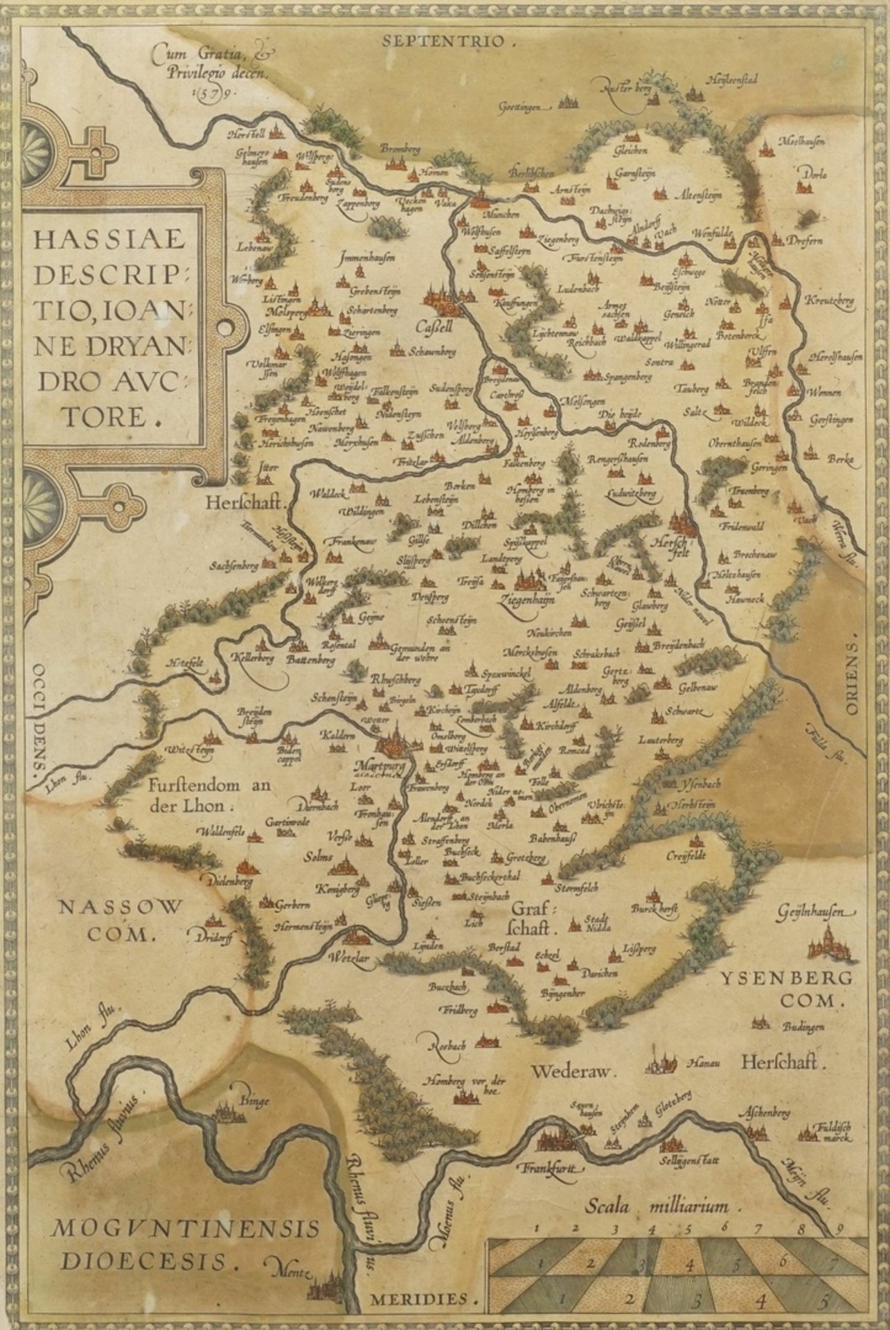 Abraham Ortelius, "Hassiae Descriptio, Ioanne Dryandro Auctore (Landkarte Hessen)"