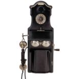 Ericsson-Wandtelephon, um 1928L.M. Ericsson, Schweden. Metallgehäuse, Kurbelinduktor,