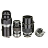 4 Leica-Objektive mit SchraubanschlußLeitz, Wetzlar. 1) Summaron 3,5/3,5 cm Nr. 1058327, Feet-