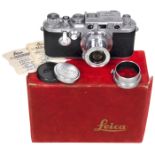 Leica IIIc hochgerüstet auf IIIf, um 1950Leitz, Wetzlar. Schöne Serien-Nr. 518000. Schwarze