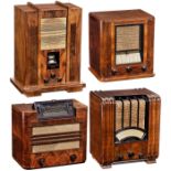 4 Röhrenradios mit Holzgehäusen1) Saba Synchron-Selektiv 330WL, 1935, 4 Röhren. - 2) Philips 695