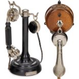 2 französische Telephone1) Société des Téléphones Ericsson, Colombes, um 1923, Hochständer, Nr.