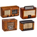 4 Röhrenradios1) Philips BX 490 A, Belgien, 1949, 6 Röhren, Bakelitgehäuse, ohne Rückwand. - 2)