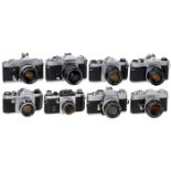 8 japanische 35mm-Spiegelreflexkameras1) Pentax K mit Auto-Takumar 1,8/55 mm, mit Offenblendhebel,