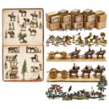 Große Sammlung Zinnfiguren1) 22 Maya-Krieger, hochfeine Bemalung. - 2) Schachtel mit Pferden und