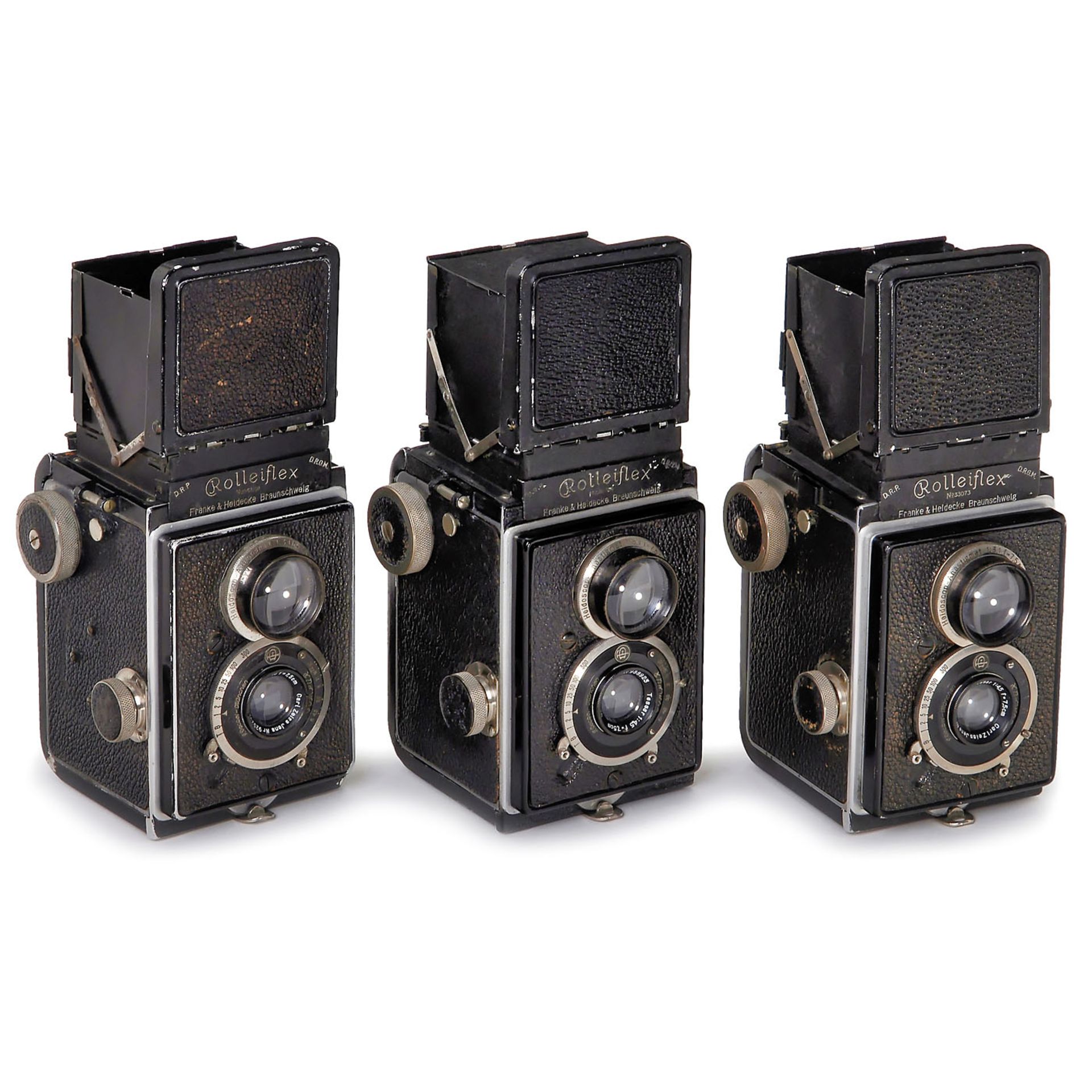 3 x Rolleiflex erstes Modell, um 1929-30Franke & Heidecke, Braunschweig. Alle mit Tessar 4,5/7,5 cm,