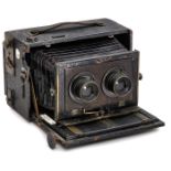 Stereokamera Lizars Challenge Model B, um 1905Lizars, Glasgow. Für Platten von 16,5 x 7,8 cm, mit