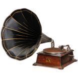 Trichtergrammophon HMV Modell 32, 1927 His Master's Voice, England. Eichenholz-Gehäuse, großer