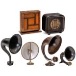 6 Radiolautsprecher1) The Priory Loud Speaker, Type E, London, um 1927, Trichterlautsprecher, 2000