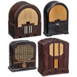 4 Telefunken-Radios mit Bakelitgehäusen1) Modell 620, um 1933, Telefunken Prag, 7 Röhren (komplett),