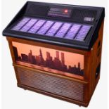 Musikbox NSM City ES 160, 1983NSM, Bingen, Deutschland. Modell Skyline New York (noch mit den Twin