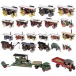 22 Jahrmarkt-Dampffahrzeuge im Maßstab 1:50 und 1:72, um 1990 Hersteller: Corgi Toys und Mattel. Mit