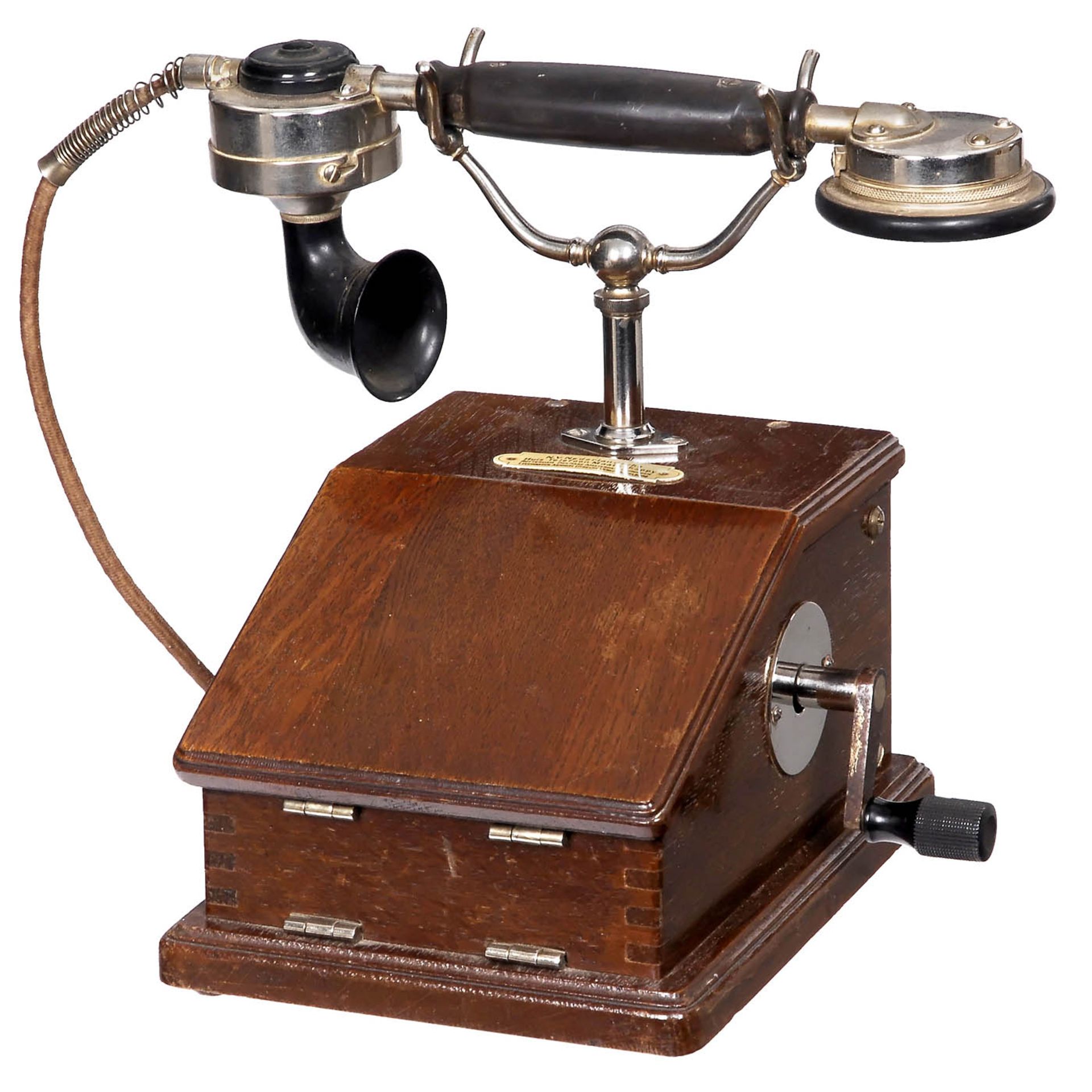 2 frühe Telephone 1) Französisches Wandtelephon von Louis Pasquet, um 1906, Système Louis Pasquet, - Image 3 of 3