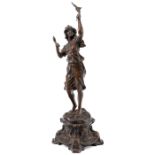 Statuette "Le Téléphone", um 1920 Frankreich. Frauenstatuette mit Telephon, aus französischer Bronze