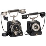 2 deutsche Tischtelephone 1) Siemens & Halske, um 1921, Tischstation für interne Telephonate, 25-