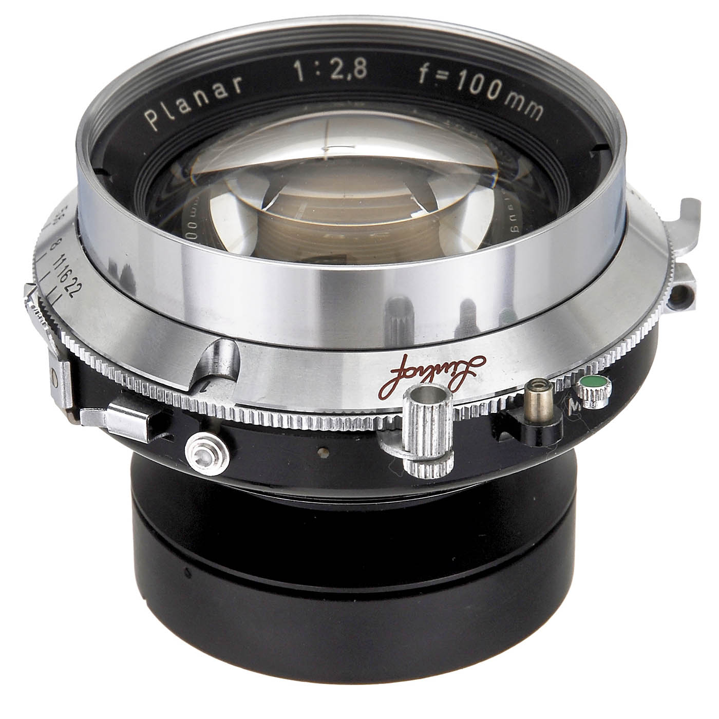 Zeiss Planar 2,8/100 mm, um 1960 Carl Zeiss, Oberkochen. Nr. 2649163, Glas sauber, Außenrand