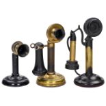 3 Hochständer-Tischtelephone, um 1925 1) Western Electric, USA, mit Bell-Typ-Hörer. - 2) L. M.