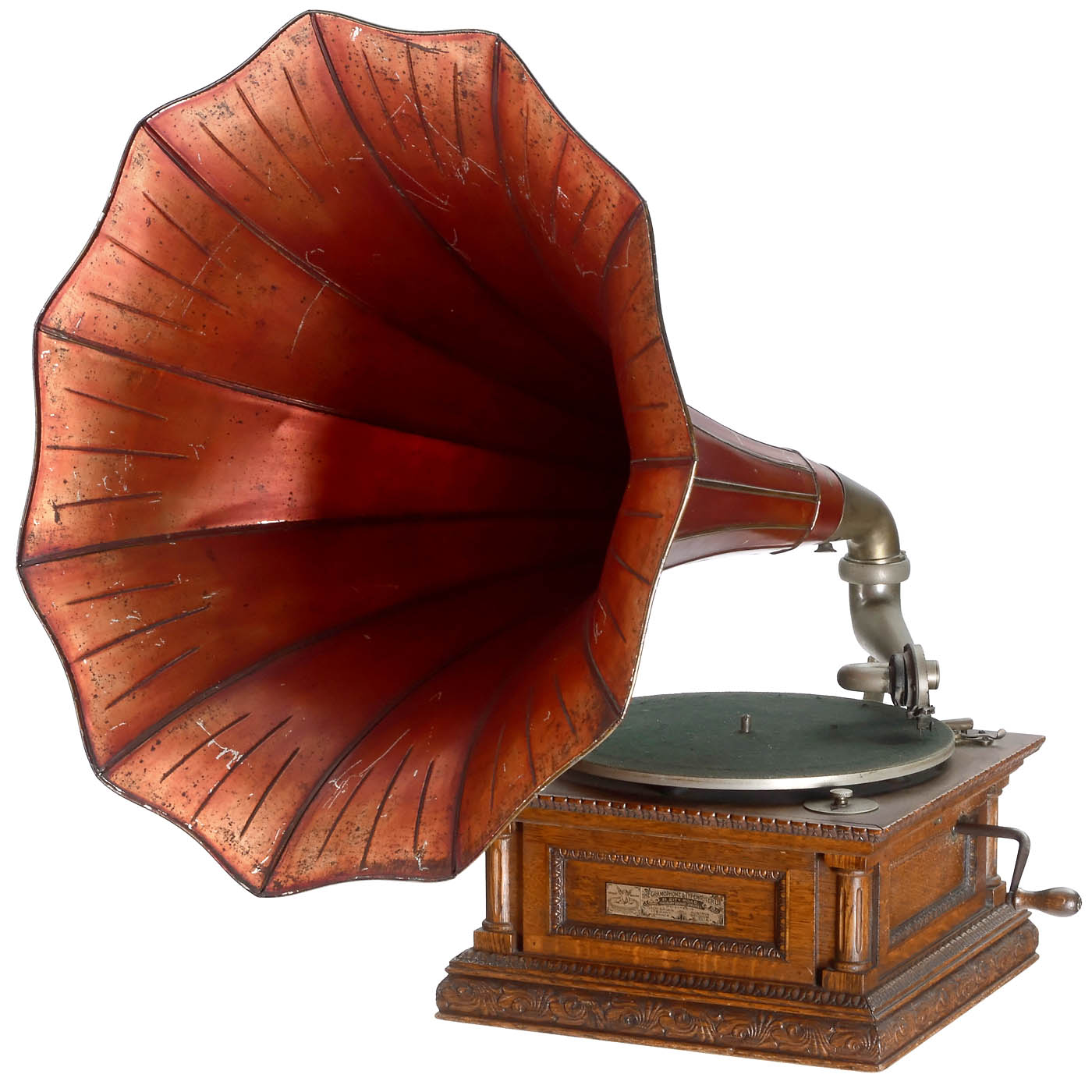 HMV-Grammophon Senior Monarch, um 1908 The Gramophone & Typewriter Ltd., London. Metalltrichter