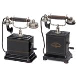 2 Tischtelephone von Ericsson, um 1912 1) Modell AC500, mit Kurbelinduktor und speziellem