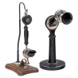 2 Tischtelephone 1) Citophone, Frankreich, um 1910, Handapparat mit Sprechtaste und