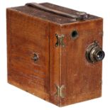 "Ernemann C"-Kamera, um 1914 Ernemann Werke, Dresden. 35mm-Filmkamera in Edelholzgehäuse.