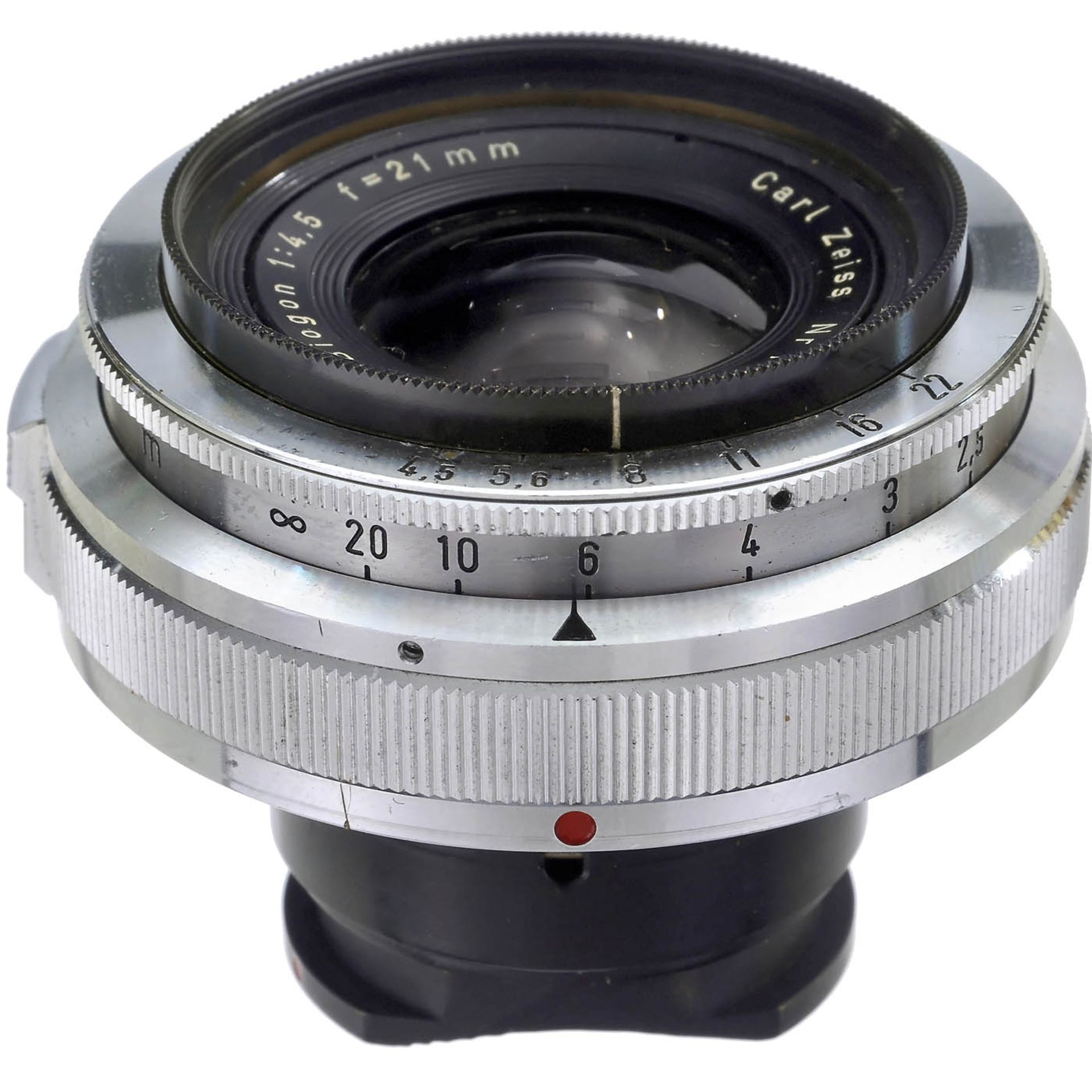 Biogon 4,5/21 mm für Contax, um 1955 Zeiss, Oberkochen. Nr. 1420411, Glas sauber. Mit Vor- und