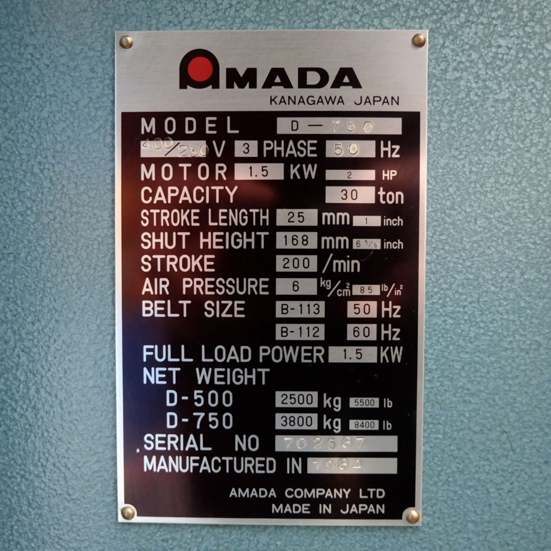 Amada D-750 Duplicator Punching Machine with Tooling and Digital Readout. - Image 7 of 8