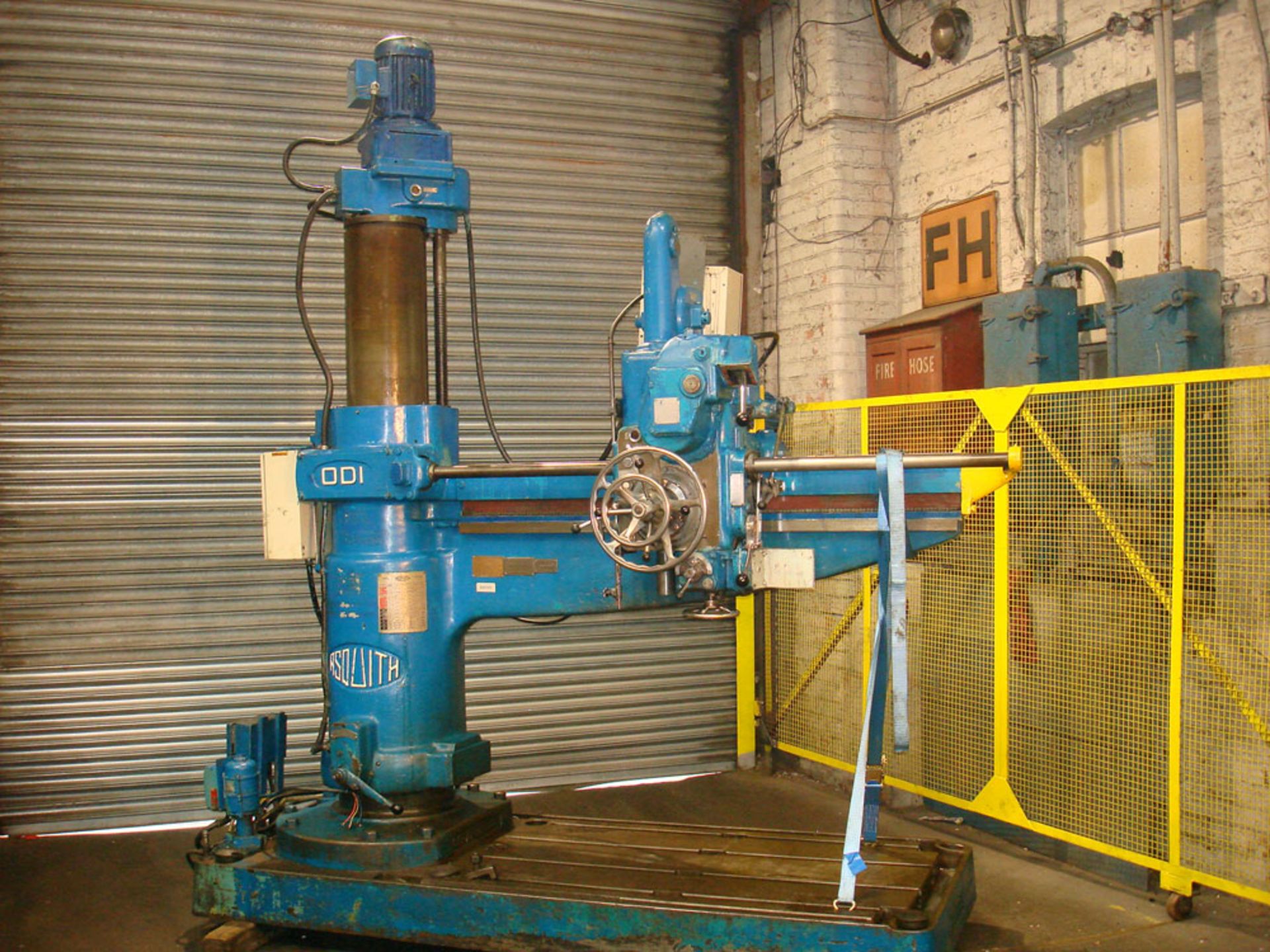 Asquith OD1 6ft Radial Arm Drill. Arm lenght 6ft. Spindle 5 Morse Taper. Speeds 8-800rpm. Box Table.