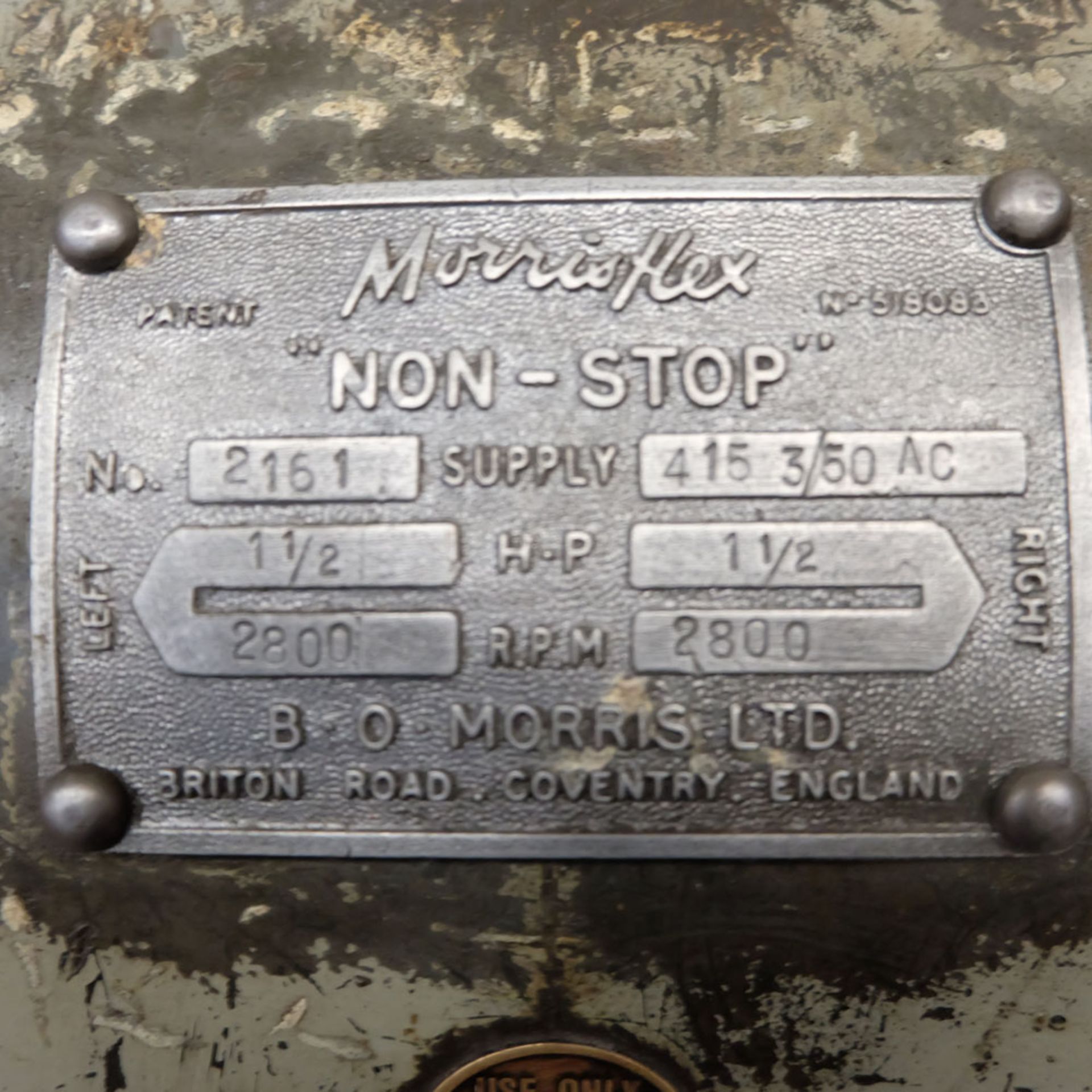 Morris Flex Double Ended Buffing/Polishing Machine. 1 1/2 HP. 2800rpm. - Image 5 of 6