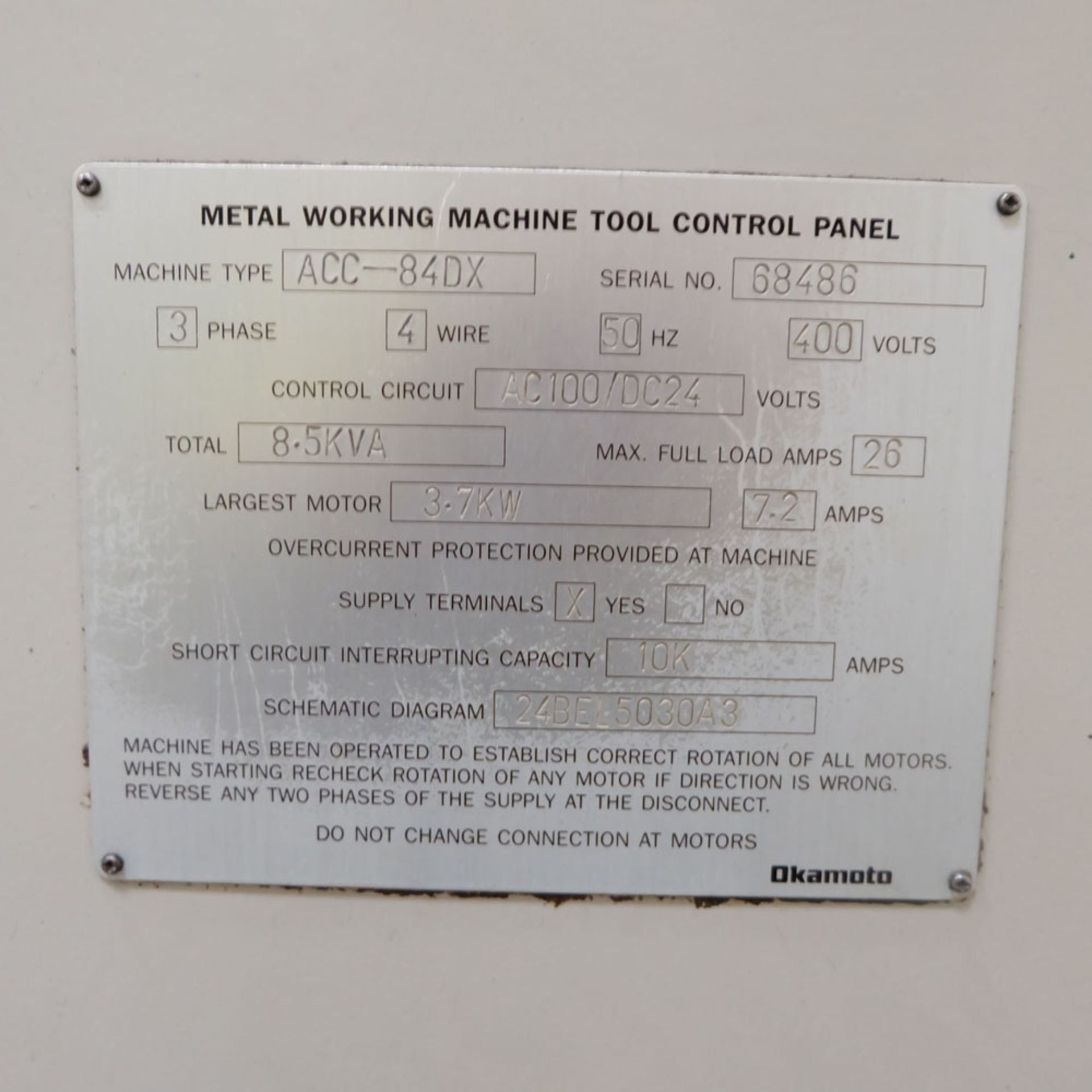 Okamoto Type ACC-84 DX Precision Surface Grinding Machine. Grinding Capacity: 32" x 16"(805 x 400mm) - Image 7 of 8