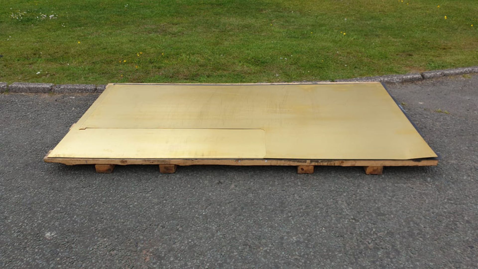 2 x Brass Sheets. 2440mm x 1220mm x 1.2mm. One with Cut our as per Lot Description.
