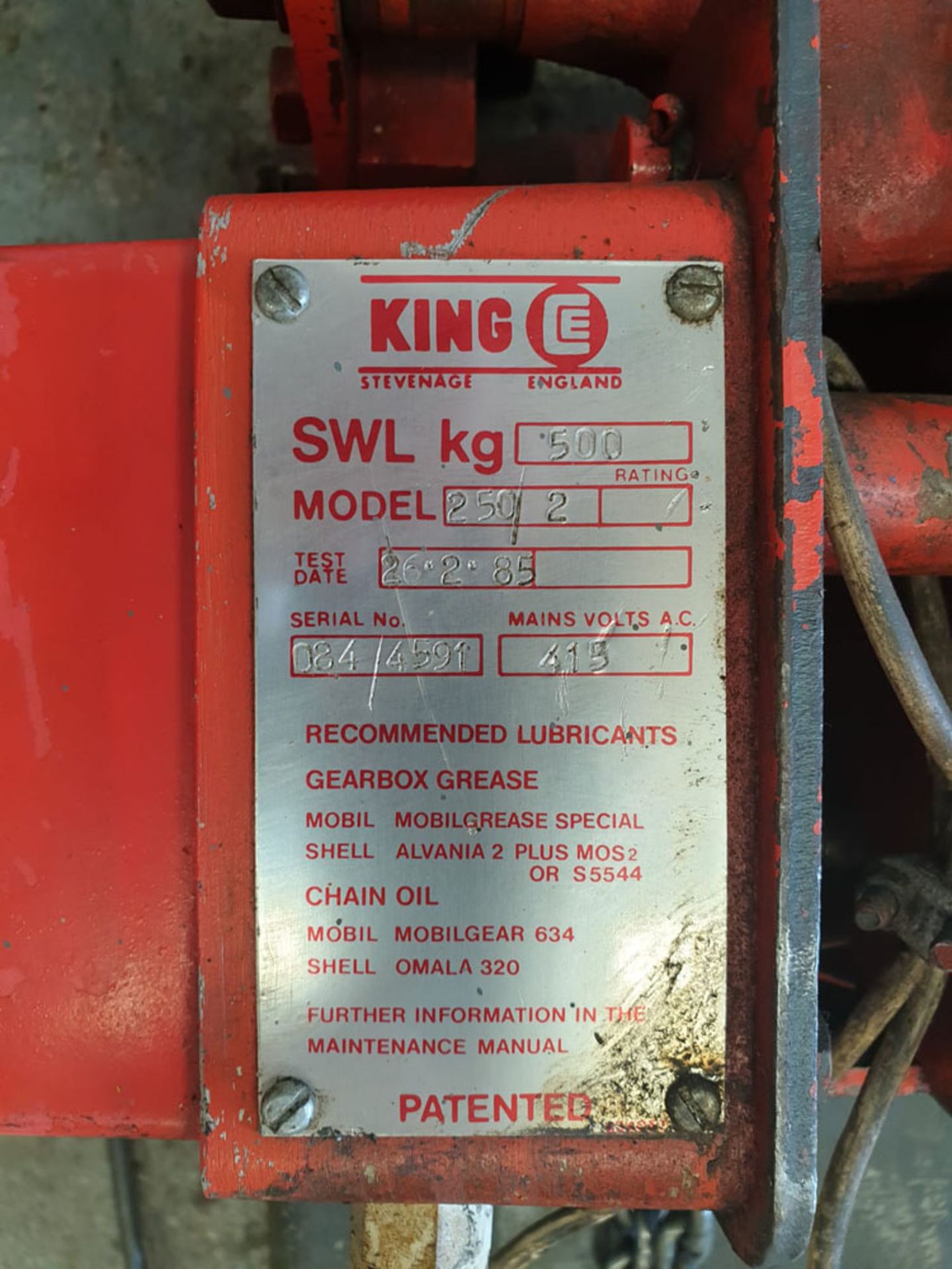 King Model 250-2 Swing Job Lifting Hoist. Floor To Hook 2000mm Aprox. Max Capacity 250Kg. - Image 9 of 11