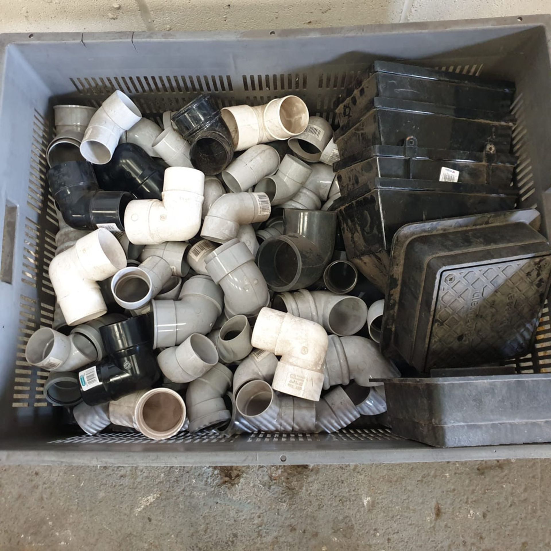 Various Sized Plastic Pipe Bends & Square Drain Covers as Lotted. - Image 2 of 2