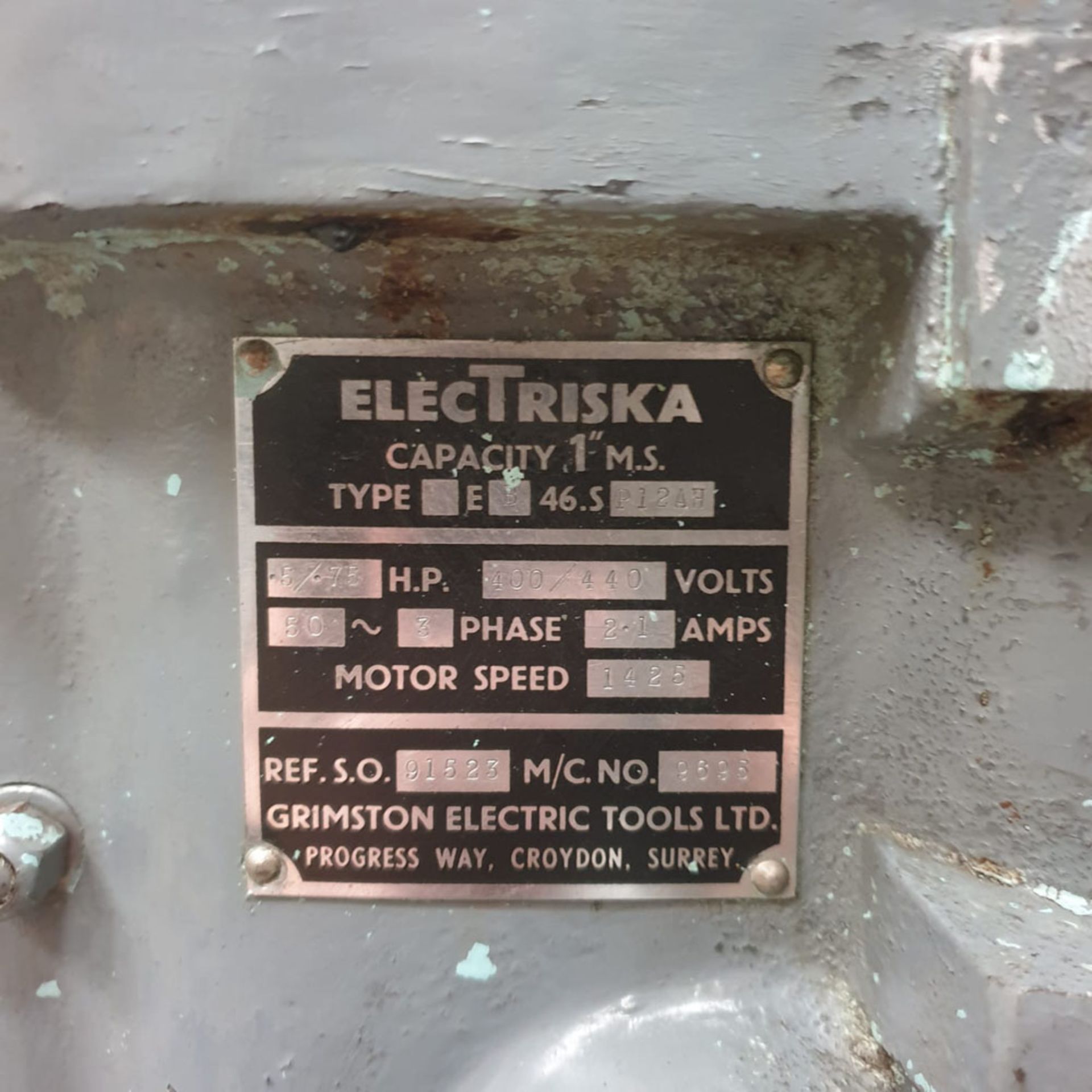 Grimston Electriska Type P12AH Gear Head Bench Drill. Capcity: 1" Diameter. - Image 4 of 9