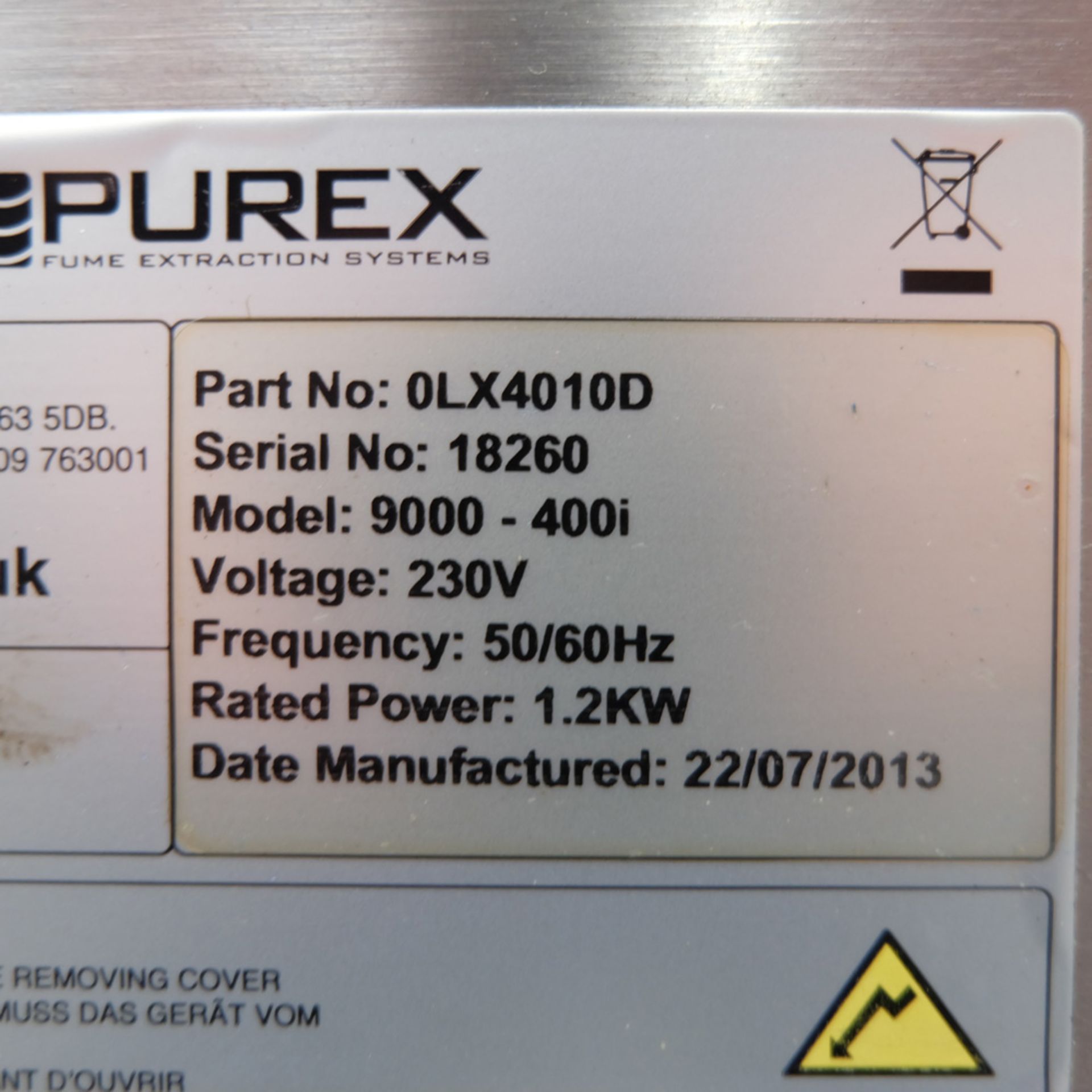 Purex Model 9000-400i Digital Fume Extractor. - Image 7 of 8