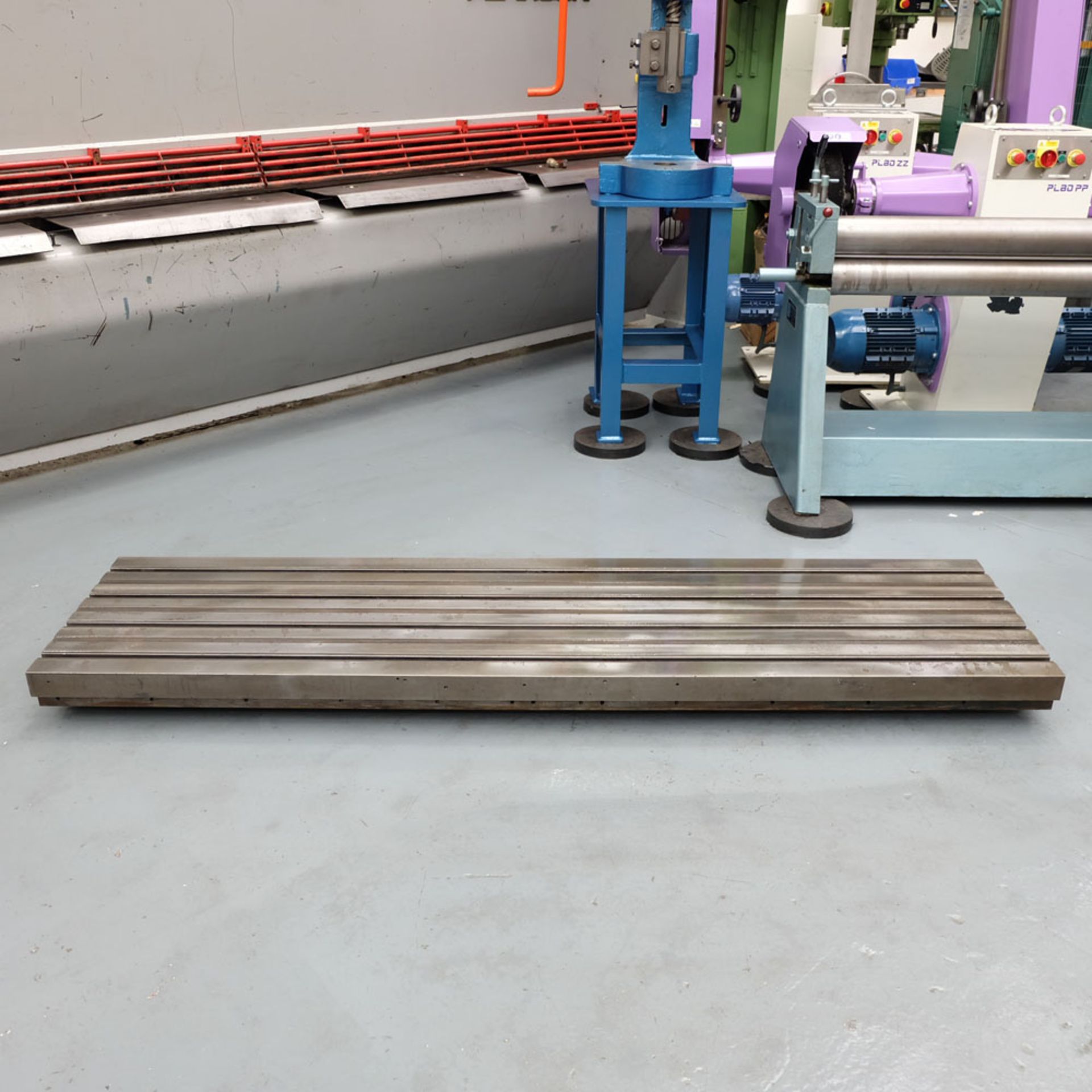 Steel Tee Slotted Plate/Table. Size 8' x 2'. Thickness 4 1/2". 4 Tee Slots.